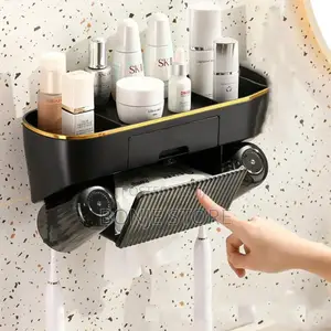 Toothbrush Holder Toothpaste Dispenser With Storage Shelf