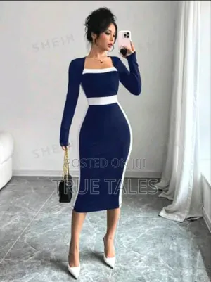 Ladies Navy Blue Formal Snug 3⁄4 Dress