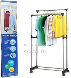 Stainless Steel Double Pole Rail Movable Cloth Rack