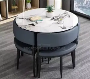 6 Seater Round Marble Top and Leather Chair