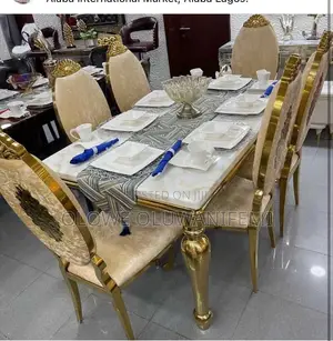 Classic Luxury Golden Dining Table With Chairs Set