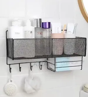 Bathroom Mesh Wall Shelf Hanger With Hooks and Tissue Holder