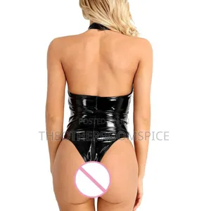 Ladies Sexy Leather a Bodysuit Deep-v Party Club Lingerie