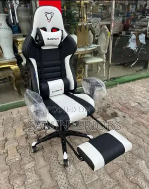 New Improved Black and White Gaming Chair With Foot Rest