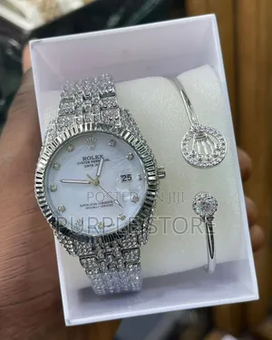 Rolex Women Iced Watch and Bracelet