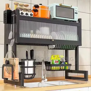 2 Tier Dish Rack Over the Sink Drainer With Cover