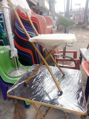 Black Wooden Foldable Table And A Chair