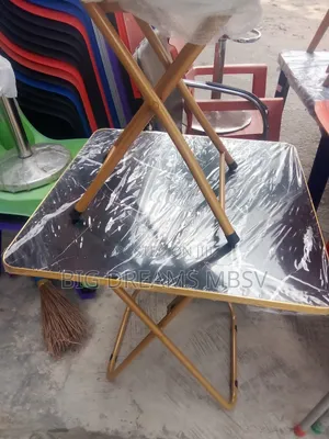 Black Wooden Foldable Table And A Chair