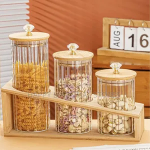 3in1 Borosilicate Glass Jar Set With Wooden Stand