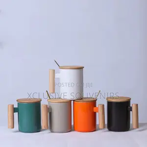 High Quality 350ml Porcelain Mug With Bamboo Lid Spoon