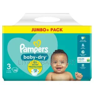Size 3 (4-9kg)
Pampers Baby-Dry Size 3, 98 Nappies, 6kg-10kg