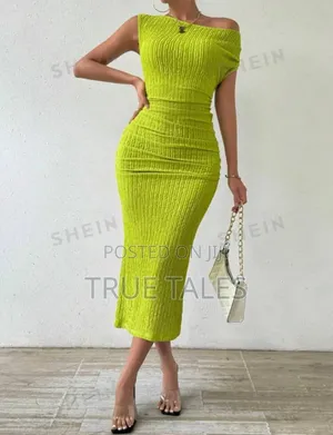 Lemon Green Off Shoulder Snug Long Dress