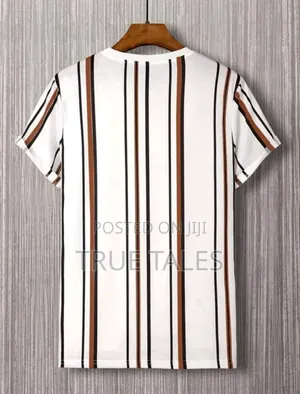 White and Brown Striped Round Neck Smart T-Shirt