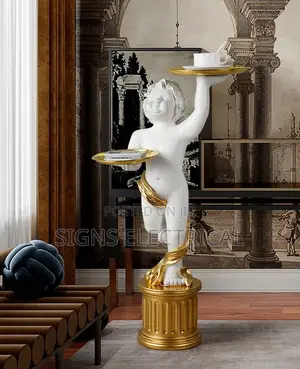 European Style Angel Sculpture Large Floor Tray Decoration