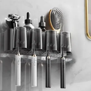 Sleek Wall-mounted Toothbrush Holder With Black Gargle Cups