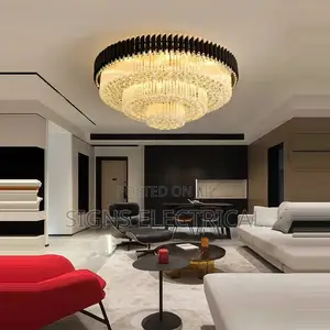 Led Dimmable Round Rectangular Golden Black Crystal
