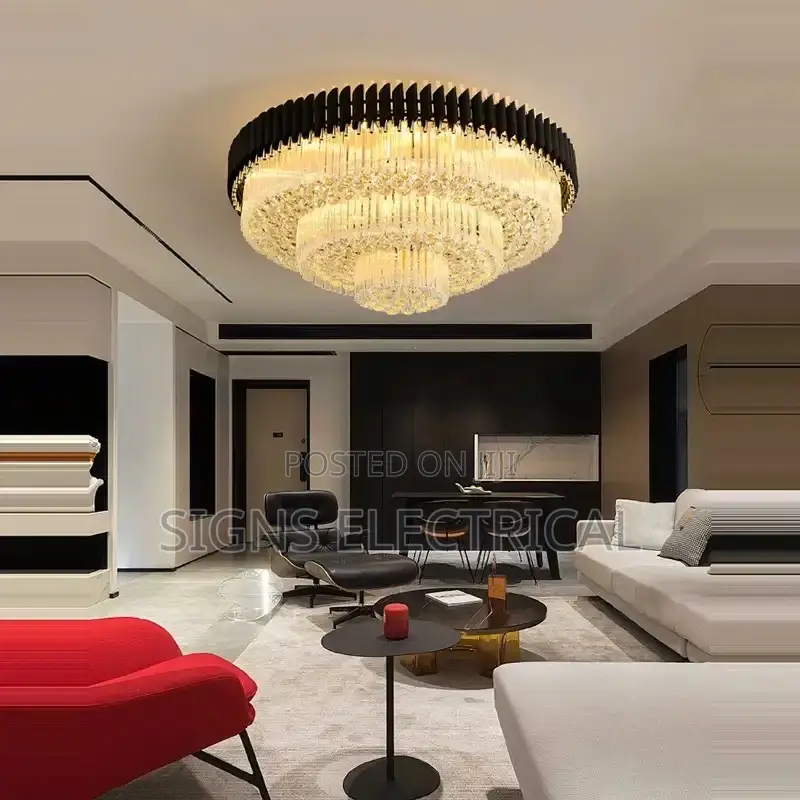 Led Dimmable Round Rectangular Golden Black Crystal