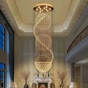 Modern Spiral LED Crystal Chandelier Staircase Hotel