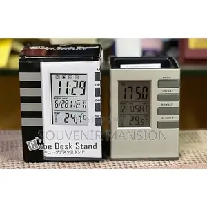 Cube Desk Digital Pen Holder With Alarm Clock