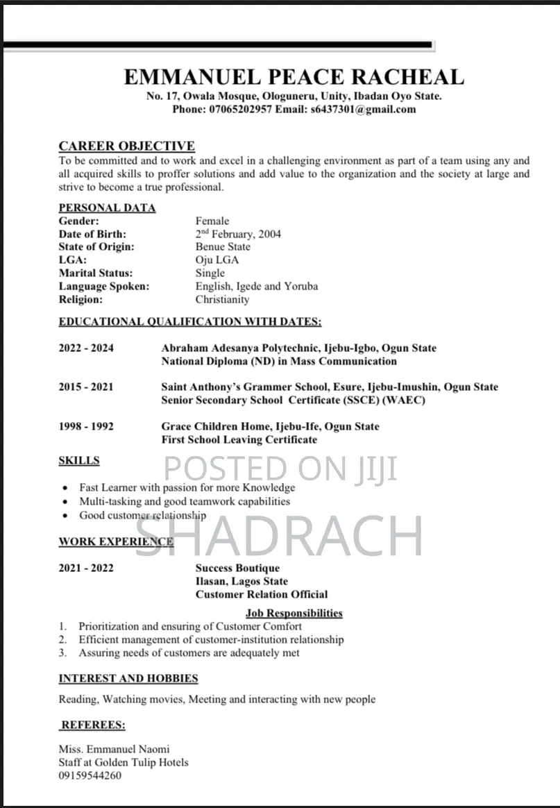 Part-Time Weekend CV