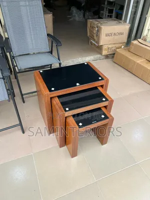 Contemporary 3in1wooden Next of Stools With Glass Top.