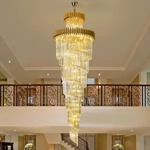 Luxury Large Indoor Round Spiral Stairwell Chandelier Gold