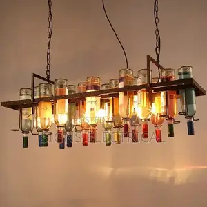 Industrial Rust Metal Colored Wine Bottle Glass Chandelier