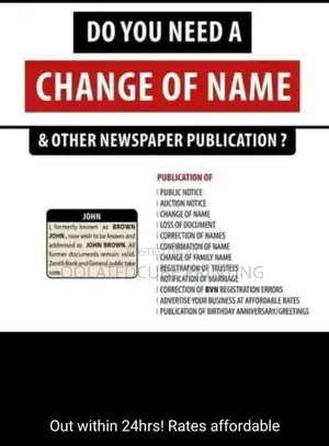 Change Of Name , Public Notice, Loss Of Documents, Advertise