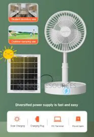 Telescopic Fan With Solar Panel Light- 24 Hours - 8000mah Battery