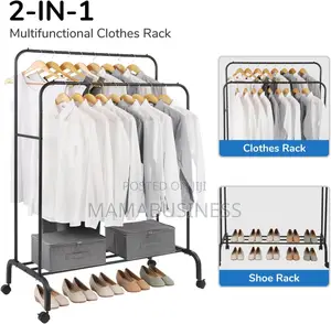 30kg Double Pole Cloth Hanger With Shoe Rack (With Wheels)