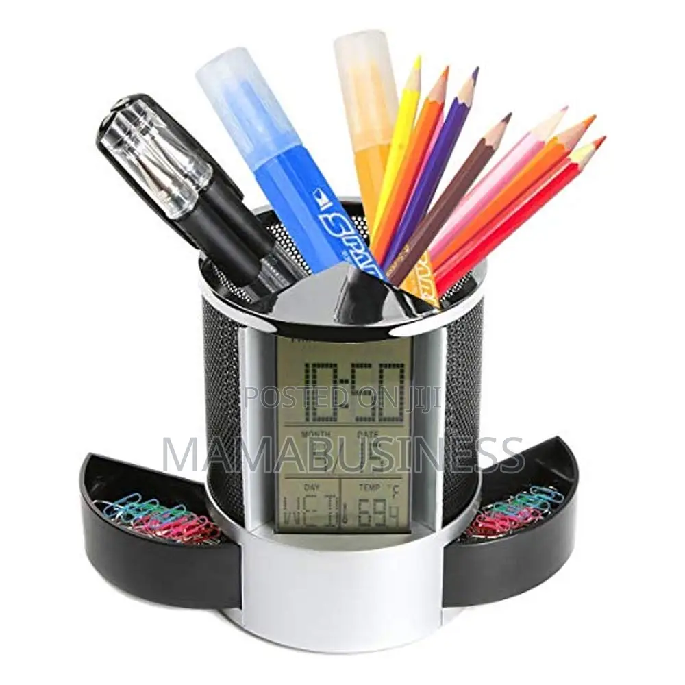 Multifunctional Pen Holder With Digital Clock