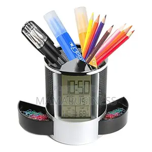Multifunctional Pen Holder With Digital Clock