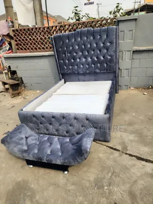 Grey Padded Bed Frame With Footrest
