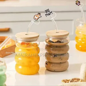 Creative Glass Cup With Lid Straw Heat-Resistant Wave Cup