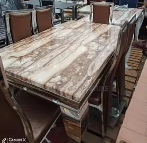 Marble Dining by 6 Seater Light Brown