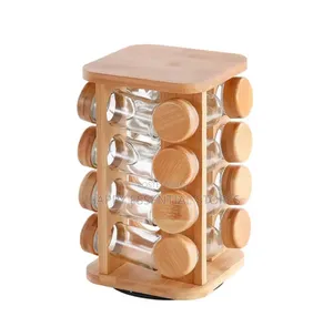 Square Bamboo Seasoning Rack Multi-Functional Wooden Bottom