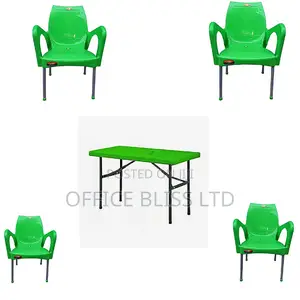 Outdoor 4ft Plastic Foldable Table 4 Chairs - Green