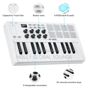 M-wave 25 Key USB MIDI Keyboard With 8 Backlit Drum Pads