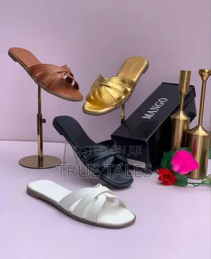 Mango Minimalist Quality Leather Slippers With Branded Box