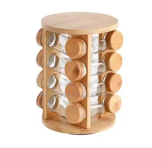 Square Bamboo Seasoning Rack Multi-functional Wooden Kitchen