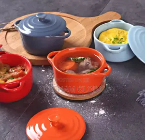 Ceramic Glazed Double Ear Bowl, Lid Microwave Oven Baking