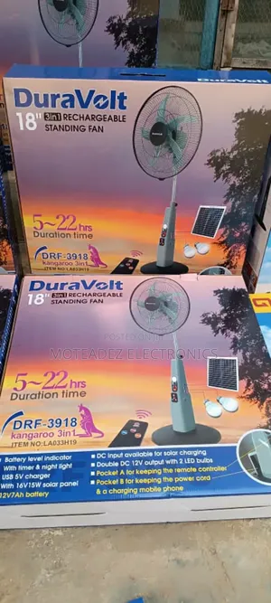 Duravolt (3in1) 18" Solar Rechargeable Fan With 2bulbs And Solar Panel