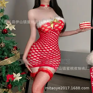 Red Bodystocking Tube Dress With Thigh High Stockings