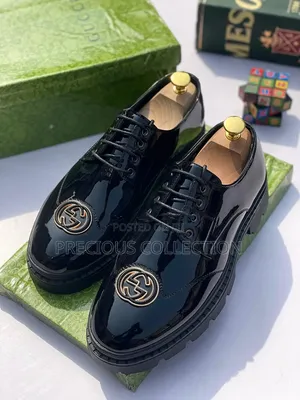 Lace Up Glossy Leather Gucci Shoes for Men