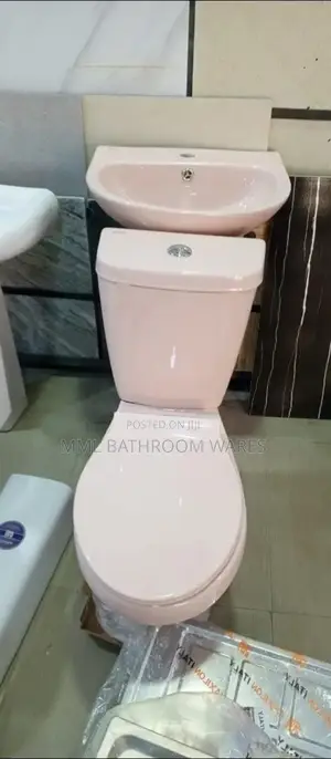 Pink Close Coupled Toilet Seats and Basin