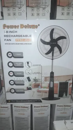 Power Deluxe 18" AC/DC Solar Rechargeable Fan-Panel+2bulbs