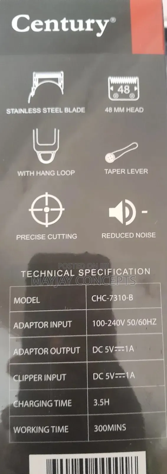 Century Professional Rechargeable Clipper-300m Working Time