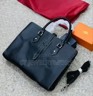 Genuine Leather HERMES PARIS Laptop Bag (Black, Brown Blues)