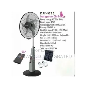 18inches Duravolt Rechargeable Standing Fan With Solar Panel