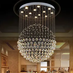 Round Shape Staircase LED Crystal Chandeliers Lighting